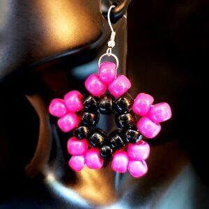 Handmade Hot Pink Kandi Star Earrings